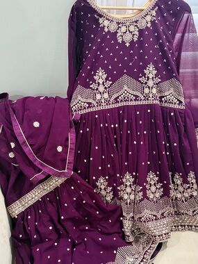Girls Embroidered Purple Party Dress with Dupatta